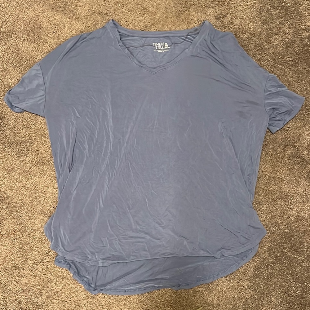 blue flowy V neck